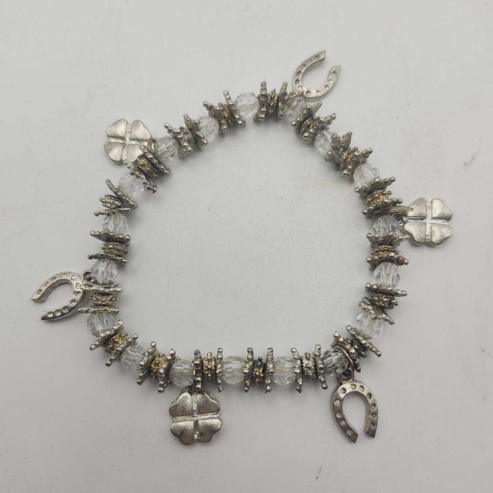 Lucky‎ Horseshoe Four Leaf Clover Women’s Stretch Charm Bracelet Crystal Beads
